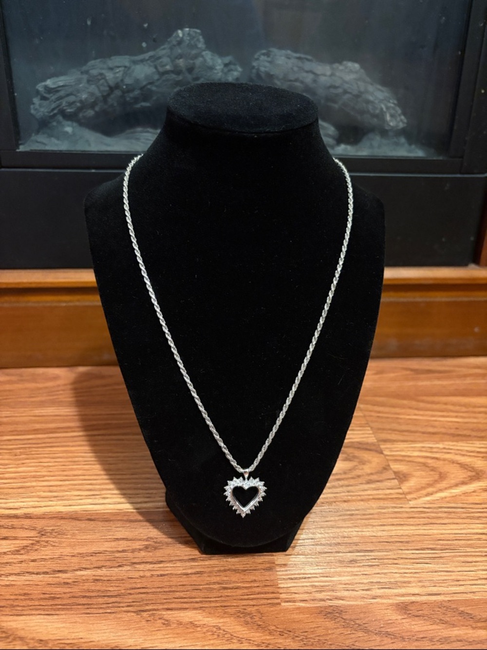 Sterling Silver Heart Pendant And Necklace with Sparkling Accents